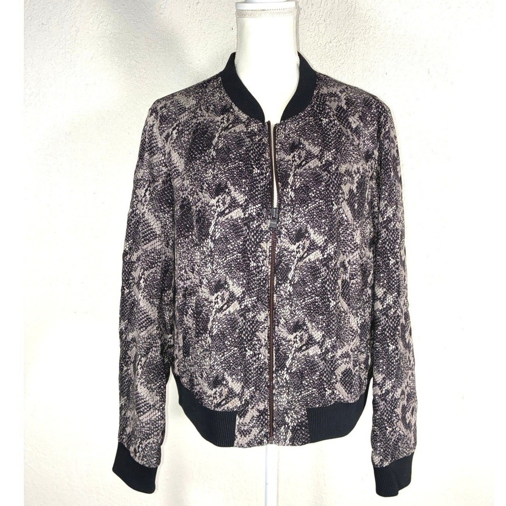 Banana Republic Womens XL Snakeskin Print Bomber Jacket Grey Black Full Zip